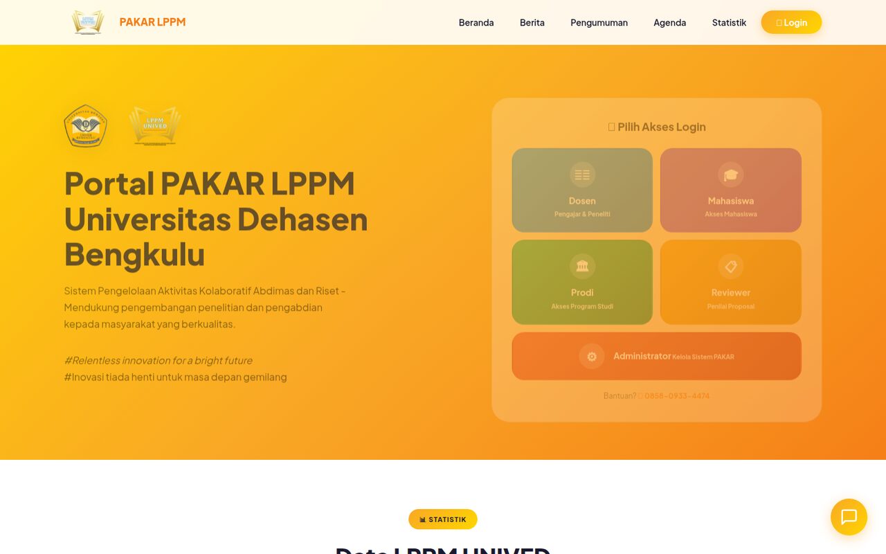 Tampilan aplikasi penelitian dan pengabdian