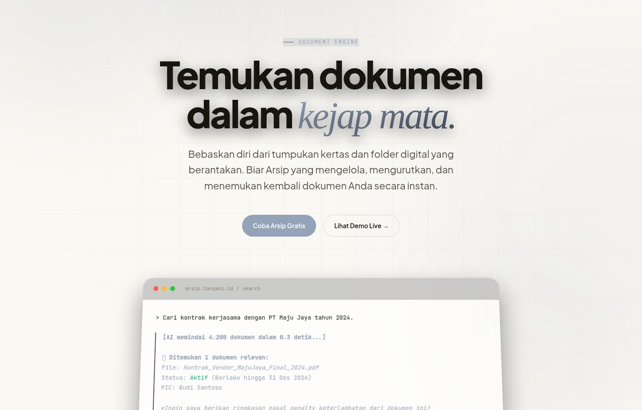 Tampilan aplikasi tata persuratan dan arsip digital